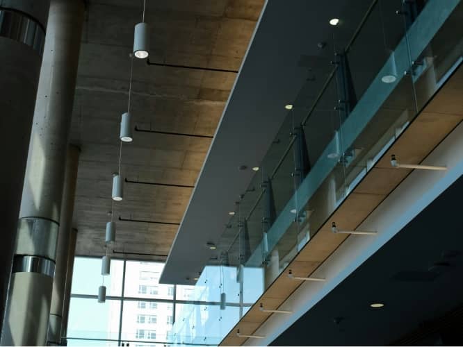 industrial looking ceiling and lighting