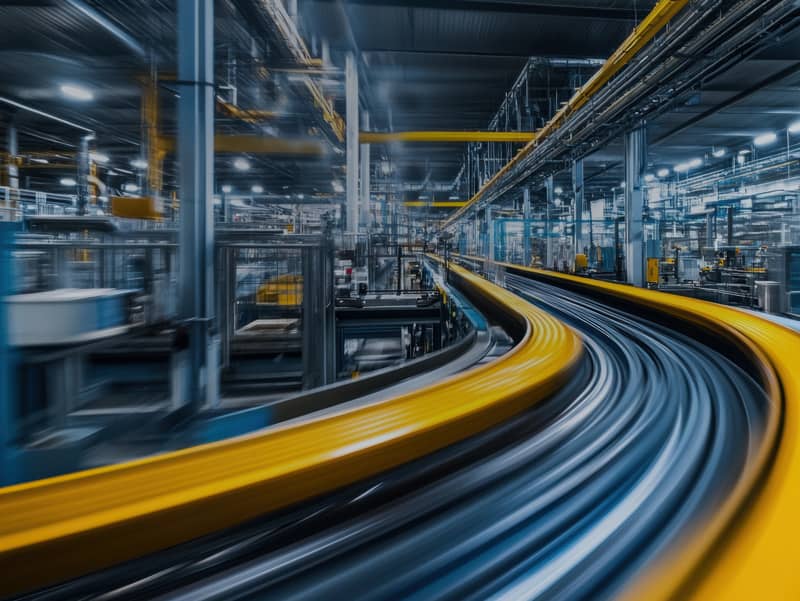 Dynamic Motion Blurred Conveyor System in Industrial Manufacturing Facility