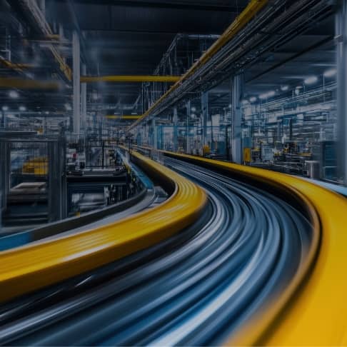 Dynamic Motion Blurred Conveyor System in Industrial Manufacturing Facility