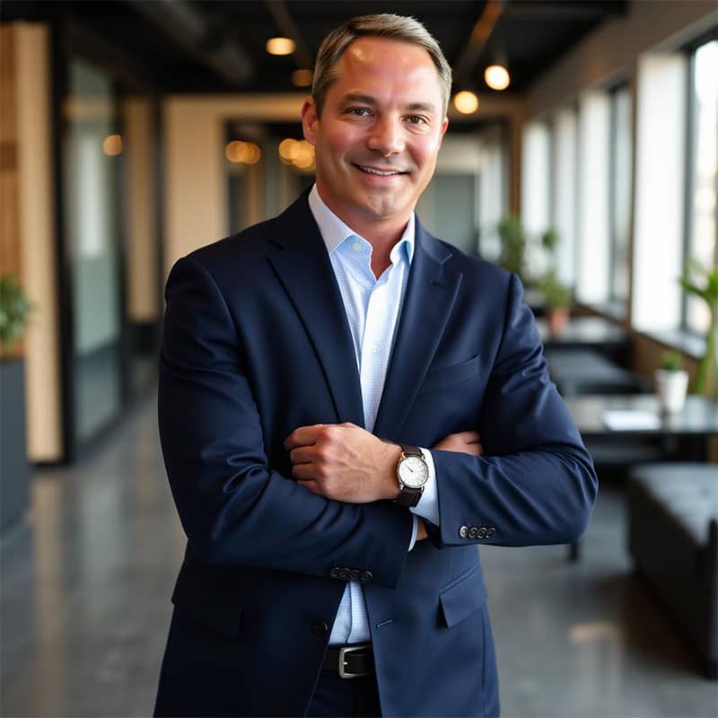 middle aged man with short hair wearing a suit